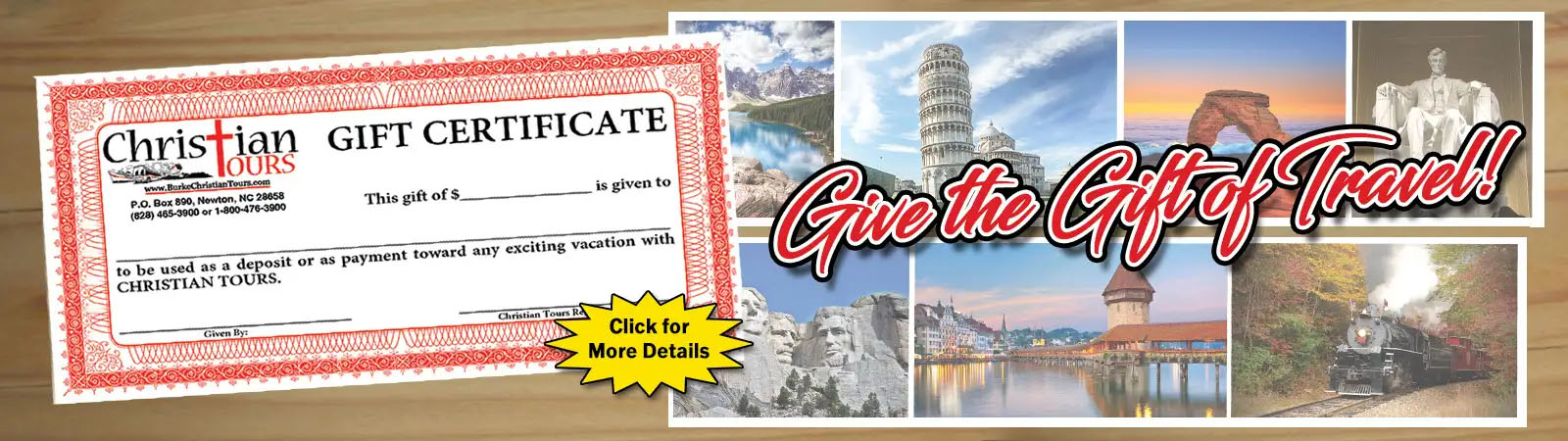 Christian Tours Gift Certificates!